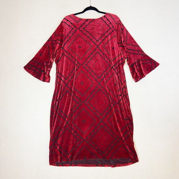 Catherines Velvet Burnout Midi Dress 3X Red Black Bell Sleeve Whimsigoth Witchy - Picture 2 of 7